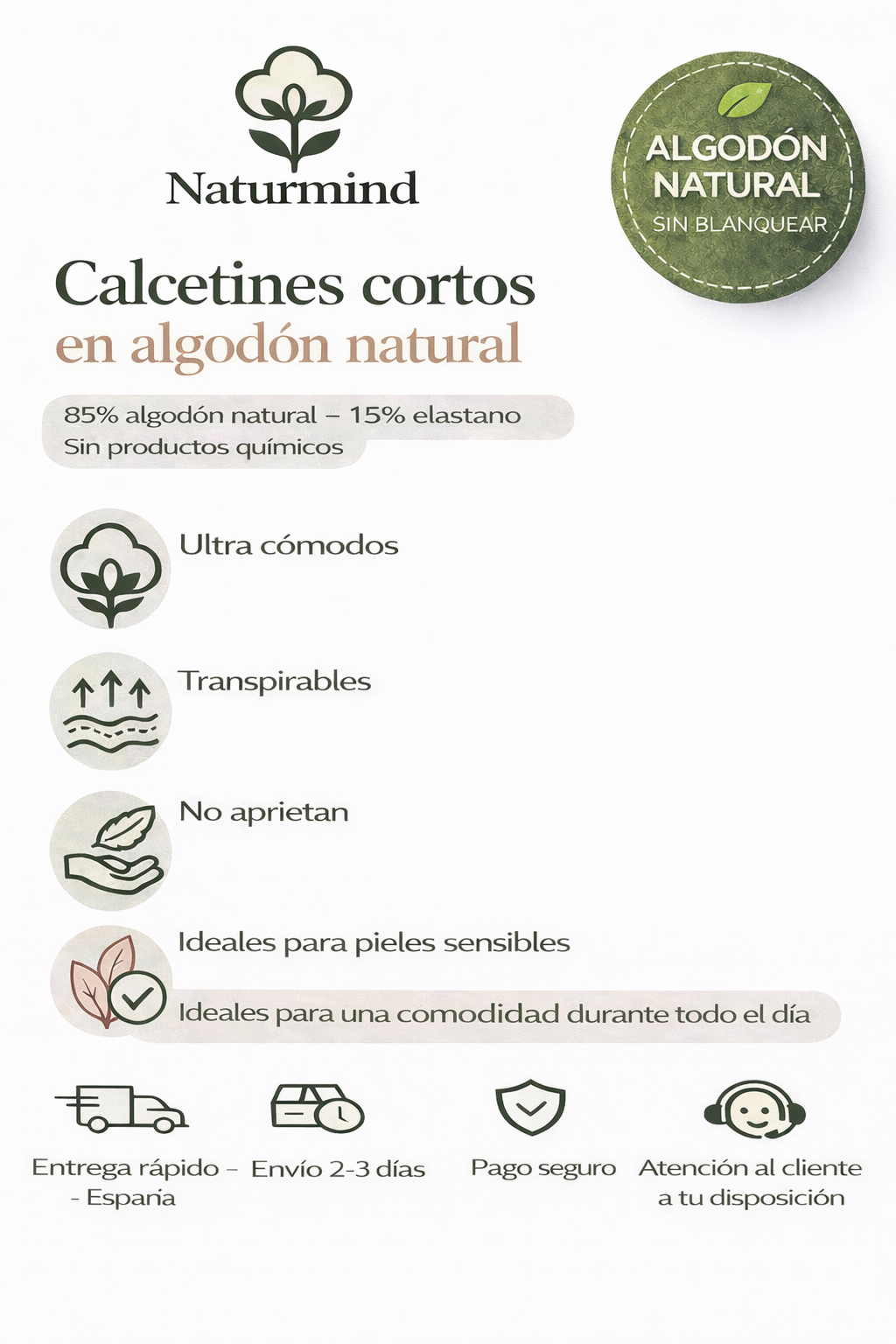 Chaussettes courtes couleur Naturel
