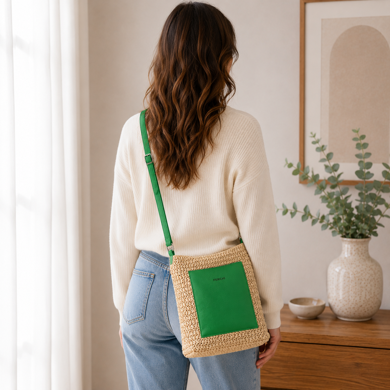 Sac à main bi matière vert
