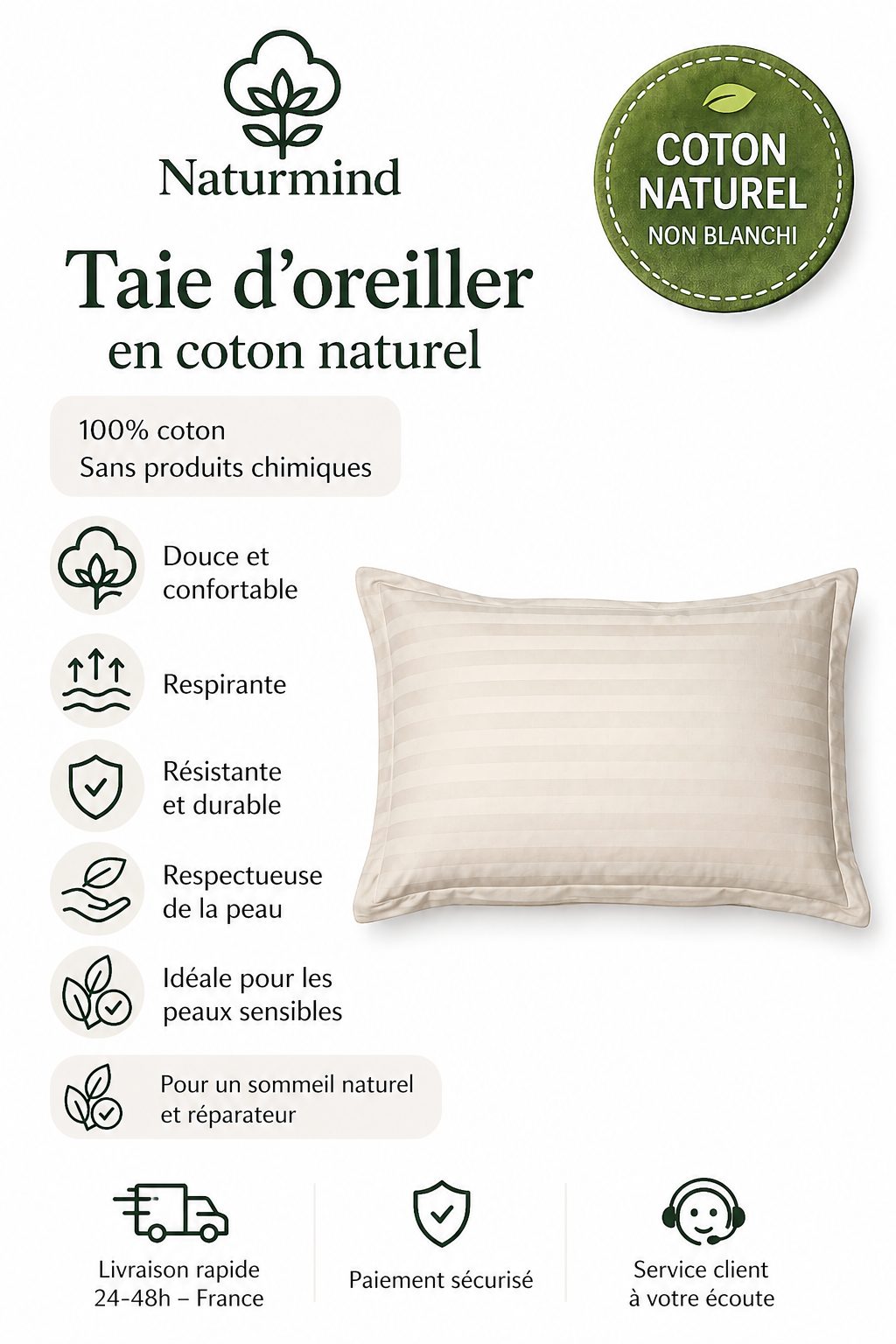 Taie d’oreiller Coton