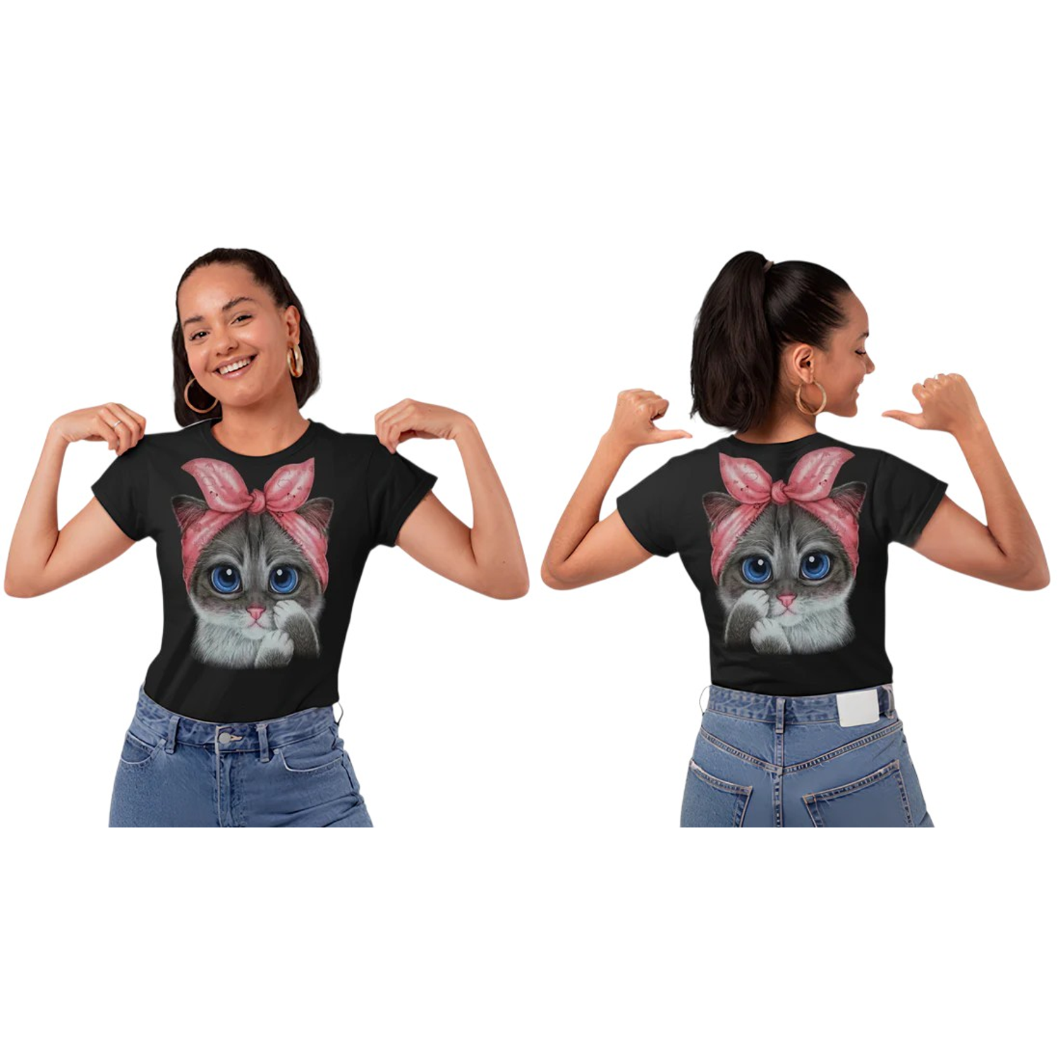 T-shirt Adulte Chat nœud Rose